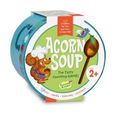 Making Acorn Soup is easy as 1-2-3! The round box bottom doubles as a bowl, which contains wooden ingredients and a sturdy wooden spoon for mixing and stirring. Simple recipe cards teach toddlers to identify the ingredients and count as they cook. Mix, stir, eat, and play together! Counting, pretend play, sorting, and fine-motor skills are benefits of this fun, interactive game! Making Acorn Soup is easy as 1-2-3! The round box bottom doubles as a bowl, which contains wooden ingredients and a st Acorn Soup, Educational Games For Toddlers, Counting Games, Teaching Numbers, Learning Toys For Toddlers, Fun Board Games, Games For Toddlers, Magazines For Kids, Learn A New Skill