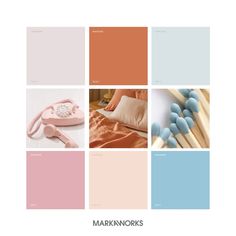 the color scheme is peach, blue, and pink with an assortment of items in it