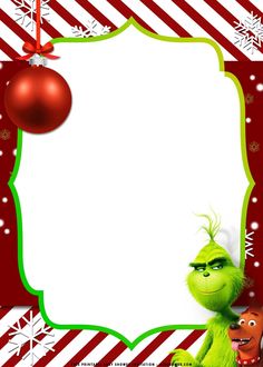 the grinch christmas card with an ornament hanging from it's side