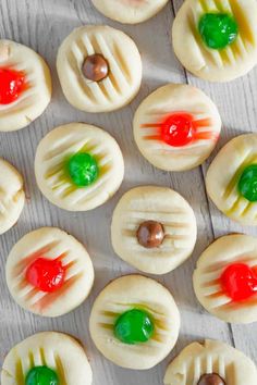 some cookies with candy on top of them