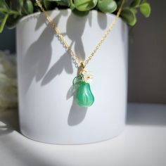 Material: Our large pears necklaces are made with glass pears and 14K gold plated necklace chain which is hypoallergenic. Size: the pendant is about 0.5" x 1.1" Green Pear-shaped Drop Necklace Gift, Green Pear-shaped Drop Necklace For Gift, Green Pear Shaped Necklace Gift, Green Pear Shaped Necklace For Gift, Green Pear-shaped Necklace For Gift, Food Necklace, Fruit Wedding, Fruit Necklace, Birthday Necklace