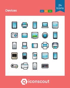 an image of various devices displayed on a white and pink background with the words icon scout below it