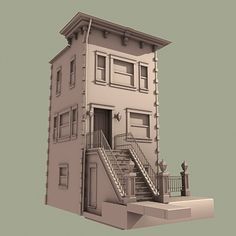 brownstone house 3d model - Brownstone.max... by The Cimarron Group Drawing Assignments, Brownstone House, Shop Entrance, Studio Inspiration, Entrance, Character Design, Models, House Styles