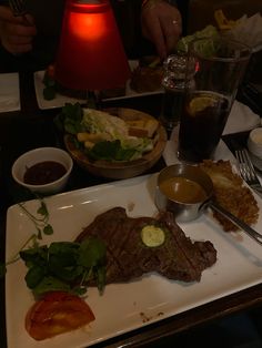 Luxury restaurant, steak, low exposure lighting Low Light Restaurant, Luxury Meals Restaurant, Steak Dinner Aesthetic Night, Steak Meal Aesthetic, Steak And Wine Dinner Aesthetic, Eating Out Aesthetic Restaurant Night, Steak Dinner Aesthetic Restaurant, Luxury Food, Luxury Restaurant