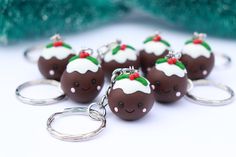 chocolate pudding keychains with christmas decorations on them