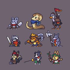 pixel art with different types of characters