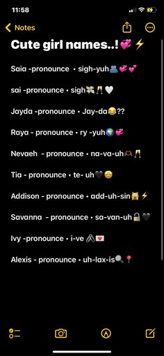 an iphone screen with the text cute girl names in different languages and colors on it