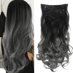 20” 7 Piece New Set Hair Extensions Arrives New Grey Ombre Color Synthetic Black To Grey Ombre Hair, Curly Lob, Gray Ombre, Ombre Hair Extensions, Curly Hair Wig, Brown Balayage, Grey Ombre, Headband Wigs, Hair Toppers