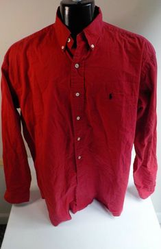 Ralph Lauren LS Button Down Shirt Red with Navy Polo Pony Logo 100%  Cotton SIZE LARGE..........................P2P 26 Sleeve Length 24" Length 33" Excellent Condition Ralph Lauren Red Collared Shirt, Red Ralph Lauren Collared Shirt, Red Collared Ralph Lauren Shirt, Ralph Lauren Red Button-up Top, Red Button-up Ralph Lauren Top, Classic Red Ralph Lauren Top, Shirt With Buttons, Polo Pony, Long Sleeve Polo Shirt