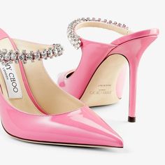 Brand New With Box & Dust Bag 6.5 Never Worn Jimmy Choo Bing 100, Jimmy Choo Bing, Embellished Shoes, Pink Patent Leather, High Heel Mules, Jimmy Choo Heels, Snakeskin Heels, Candy Pink, Patent Leather Pumps