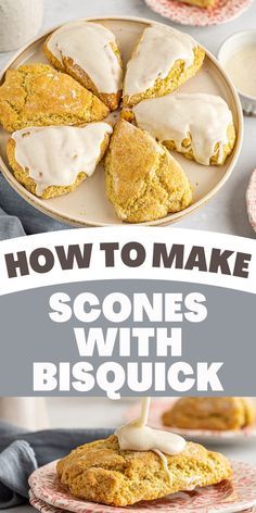 scones with biscuits are being drizzled with icing on them