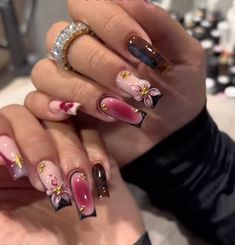 Latina Mami Nails, Mexican Aesthetic Nails, Maximalist Nails Square, Kali Uchis Nails, Different Nail Designs, Grunge Nails, Girly Acrylic Nails, Cute Acrylic Nail Designs, Classy Acrylic Nails