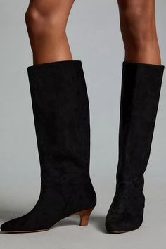 Silent D Erena Kitten-Heel Boots | Anthropologie Heel Boots Black, Fall Boots Outfit, Kitten Heel Boots, Slouch Boots, Black Kitten Heels, Shop Boots, Plastic Heels, Weather Boots, Anthropologie Shoes