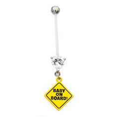 Navel Ring perfect for Pregnancy Period with Baby on Board Sign with CZ Gems 14g Descriptions Navel Ring perfect for Pregnancy Period with Baby on Board Sign with CZ Gems 14g Measurement: 14GA (1.6mm), 1" (25mm) Bioflex Shaft Length, 5mm Top Ball with 3mm CZ, Bottom Ball 8mm, 20mm Dangle Length Maternity Belly Button Ring will help you to keep you piercing healthy during this amazing moment of your life Shipping and Returns We are a U.S. based seller and all of our products are shipped from the United States.  You can return any product within 30 days from purchase date. We Care And Will Reply Within 24-48 Hrs! Adjustable White Body Jewelry As Gift, Pregnancy Period, Pregnancy Belly Rings, Growing Belly, Navel Rings, Pregnant Belly, Nose Ring Stud, Belly Rings, Body Jewellery