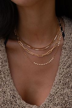 Your new favorite layering chain just entered the chat. Part of Victoria's 'Perfect Stack', this layering chain is perfect for both the minimalist and the maximalist girl - whether you wear it alone or incorporate it into your stack, this necklace catches the light from all angles. 14k Gold Fill Tarnish Resistant + safe for sensitive skin Dimensions: 17" Victoria Garrick Browne is a viral content creator, founder, and public speaker who isn't afraid to get real. Her mission is to de-stigmatize t Trendy Everyday Clavicle Chain Layered Necklace, Trendy Clavicle Chain Necklace For Layering, Trendy Necklace With Chunky Chain For Layering, Trendy Clavicle Chain Layered Necklace, Minimalist Multi-strand Chain Necklace, Trendy Chunky Chain Necklace For Layering, Trendy Layering Necklaces, Chunky Chain Choker For Layering, Minimalist Multi-strand Layered Necklace