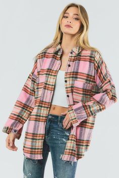 PLAID BUTTON DOWN SHIRT – capsulewardrobeshop Orange Plaid, Plaid Fabric, Jeans Size Chart, Sheer Fabric, Sheer Fabrics, Print Pattern, Plaid Pattern, Pink Orange, Plaid Shirt