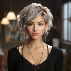 Grey Hair With Undercut, Pixie With Extensions, Cutlet Recipes, Gray Pixie, Grey Bob Hairstyles, Chicken Cutlet, Androgynous Hair