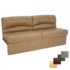 a tan leather couch with two reclinings on each side and four different color options