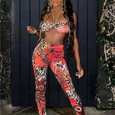 Fashion Nova Halter And Legging Set New Size Medium Chain Halter Tie Back Top Full Length Leggings Stock Photos For Fit Red Fitted Pants For Beach, Fitted Red Pants For Beach, Fitted Red Pants For The Beach, Turquoise Jumpsuit, Royal Blue Romper, Black Strapless Jumpsuit, Fashion Nova Jumpsuit, 70 Fashion, Yellow Romper