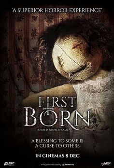 a movie poster for the film first born with a creepy looking teddy bear on it's head