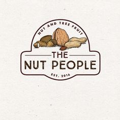 the nut people logo on a white paper with brown lettering and nuts in front of it