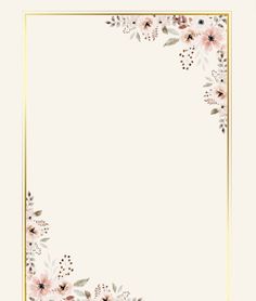 a white and gold frame with pink flowers on the bottom, and green leaves in the middle