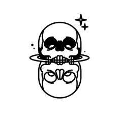 a skull with a hat and glasses on it's head is seen in this black and white drawing