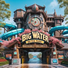 the entrance to big water park in california