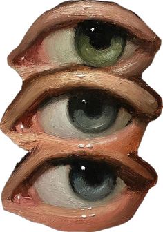 three different colored eyes are shown in this drawing, one is green and the other is brown