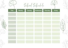 a blank schedule with leaves on it and the words savor schedule written in green