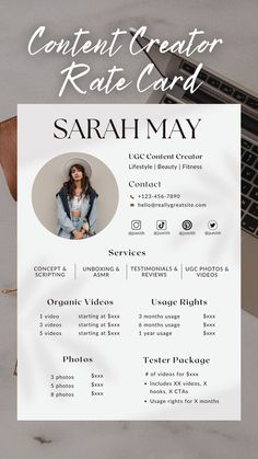 the content creator rate card for sara may