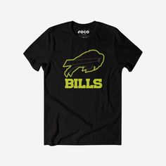 Buffalo Bills Highlight Reel T-Shirt FOCO Black/Volt S - FOCO.com Black T-shirt With Team Logo For Fans, Black Graphic Tee With Team Logo, Black Team Spirit T-shirt For Game Day, Black Graphic Tee For Fan Gear, Black Team Spirit T-shirt With Logo, Black T-shirt With Team Logo For Game Day, Black T-shirt With Team Name For Fans, Black Fan Apparel T-shirt With Team Name, Black Tops With Team Logo Fan Apparel