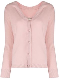 pink cashmere ribbed edge crystal button V-neck fabric-covered buttons long sleeves Become A Fashion Designer, Paule Ka, Pastel Outfit, Cardigan Pink, Pink Cardigan, Pink Outfits, Cashmere Cardigan, Knitwear Cardigan, Girly Outfits