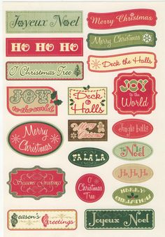 christmas stickers are shown in red, green and white colors with the words merry noel