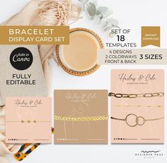 the bridalet display card set includes four different bracelets and two matching cards