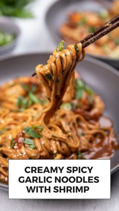 the noodles are being served with chopsticks