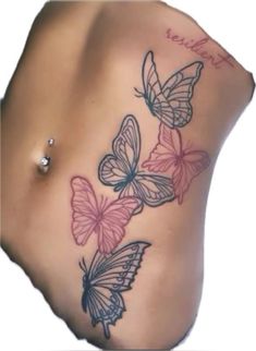 a woman's stomach with butterflies on it