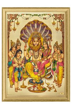 Divine golden foil print of Goddess Lakshmi and Lord Narasimha, beautifully depicted together. This sacred artwork captures the powerful union of prosperity and protection, adding a touch of spiritual majesty to any space. Available framed or unframed. Click to shop this stunning picture and explore more Hindu Gods artwork! 🤍🤍🤍 Visit the shop for more - gopalislittleshop.etsy.com Narasimha Artwork, Gods And Goddesses Art, Ananta Shesha, Goddesses Art, Lion God, Gods Artwork, Hindu Gods And Goddesses, Lord Narasimha, Lakshmi Narasimha