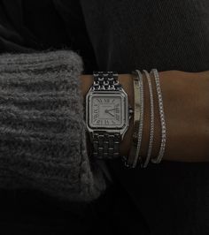 Silver Bracelet Stack, Silver Watches Women, Watches For Sale, Cartier Panthere, Cartier Watch