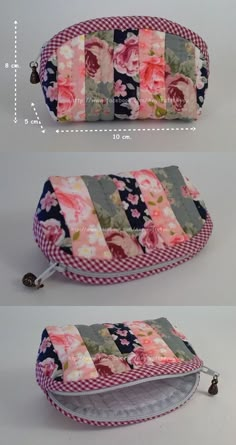 the zippered pouch is made from fabric and has flowers on it