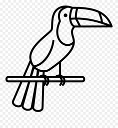 a black and white drawing of a toucan sitting on a branch