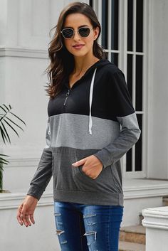 Fit is true to size. Loose Fit Sizing: Small 0-4 Medium 6-8 Large 10-12 XL 14-16 2XL 16-18 Comes in: Charcoal, Black, Navy, Pink, Rust 95% Polyester, 5% Spandex Models are wearing a size small. Color Block Hoodie, Colorblock Hoodie, Drop Shoulder Hoodie, Swimwear High Waisted, Color Block Design, Colour Blocking, Clothing Black, Style Noir, Neck Hoodie