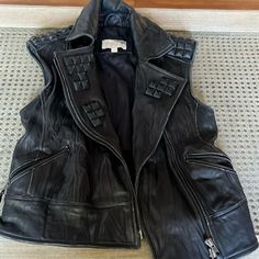 Genuine Leather Vest Never Worn. In Perfect Condition Designer Black Leather Biker Jacket, Casual Leather Biker Jacket For Night Out, Chic Black Leather Biker Jacket, Moto Vest, Leather Vest, Leather Moto, Elizabeth And James, Genuine Leather, Black Leather