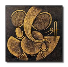 an abstract painting with gold and black colors