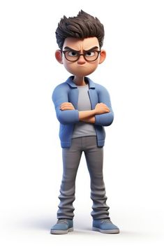 a cartoon character is standing with his arms crossed and looking at the camera while wearing glasses