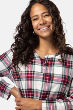 This nightshirt rests comfortably above the knee. It has a slim silhouette with a relaxed, easy fit. Accented with a long sleeve, this nightshirt also has a functioning Henley button-front and side slits at opening for easy movement. EcoFlannel™ is soft on the skin and durable. Its moisture wicking properties bring it to another level. It draws perspiration off your skin and out to the exterior of the fabric, keeping you cool at night. Cashmere Robe, Men's Robes, Cashmere Hat, Sleep Accessories, Lounge Pajamas, Womens Robes, Pajama Bottoms, Night Shirt, Pink Plaid