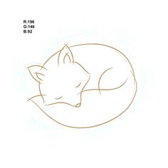 a drawing of a sleeping fox with its head resting on the side of it's body