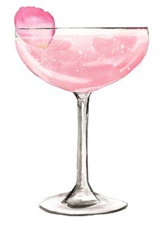 a watercolor painting of a pink cocktail