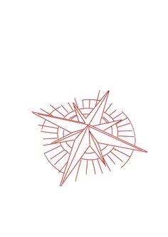 a red and white drawing of a compass