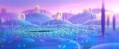 an animated scene with blue and purple hues